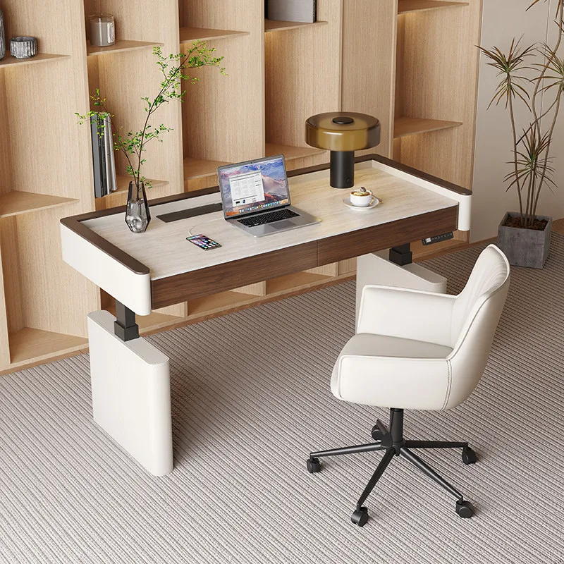 Saddle leather electric lifting table home study intelligent lifting desk desk computer desk