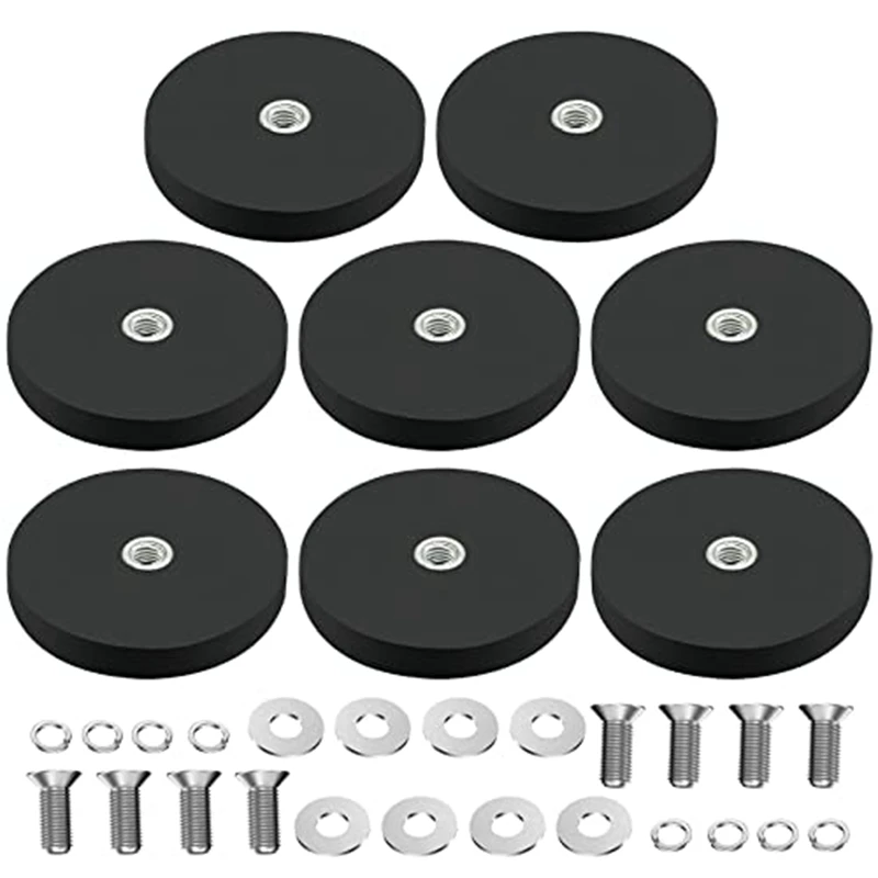 8Pack Rubber Gecoate Magneet Neodymium Magneet Basis Met Rubber Coating? 43Mm Anti Kras Magneet M6 Mannelijke Draad Zwart