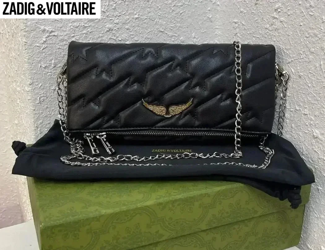 ZADIG & VOLTAIRE bag Luxury Designer Brand Women Wings Classic Bags Vintage Black Rocky Studded Shoulder Crossbody Party Sachet