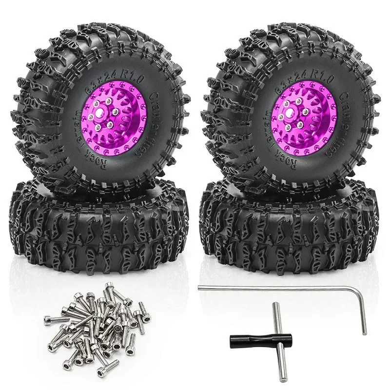 Jeu de pneus de roue à billes en métal, 63mm, 1.0 pouces, pour voiture sur chenilles 1/18 RC TRX4M SCX24, pièces de mise à niveau, accessoires, 4 pièces