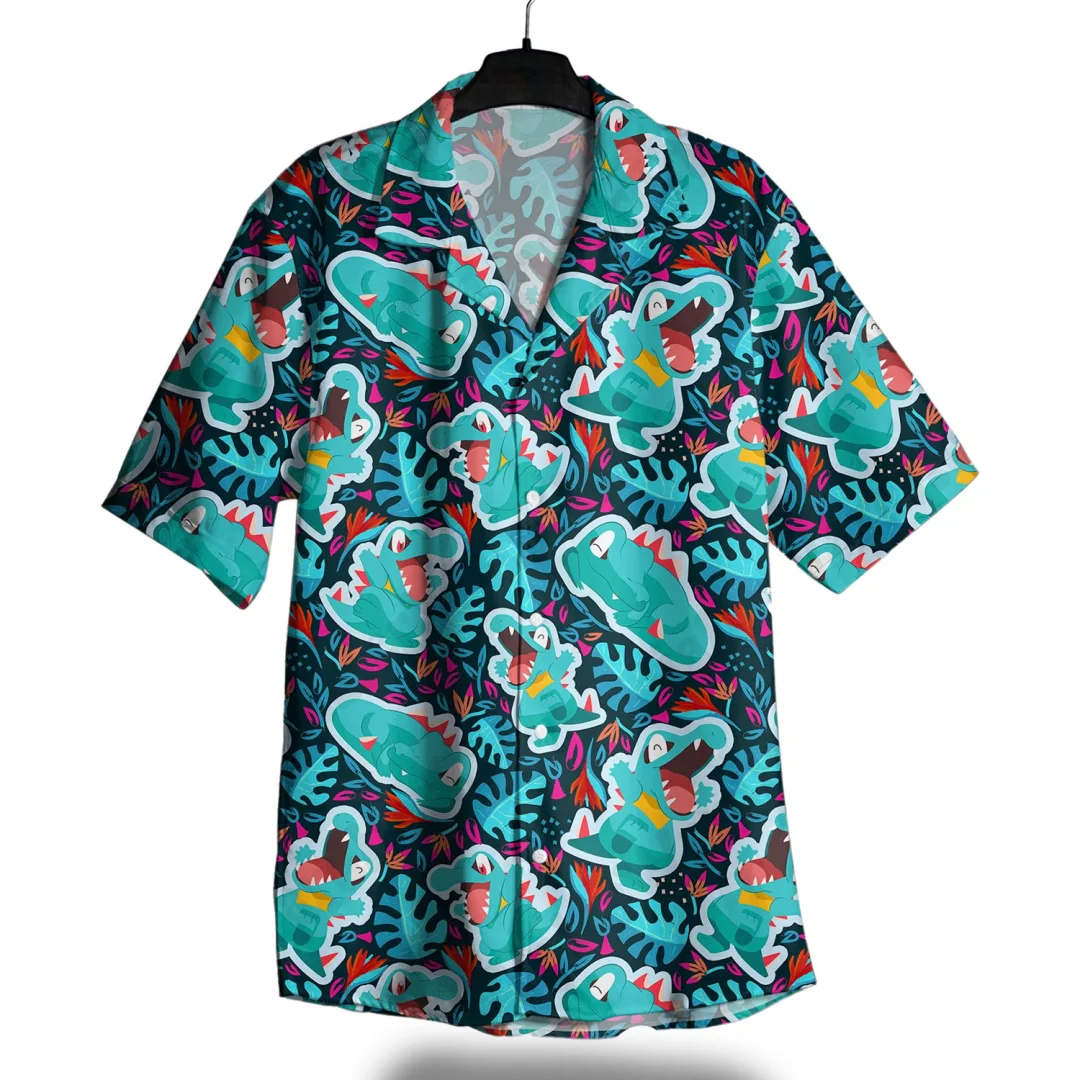 Camiseta Totodile Tropical Splash Pokemon, camisa hawaiana de verano de secado rápido para hombre, ropa para niños, camiseta Y2k para mujer