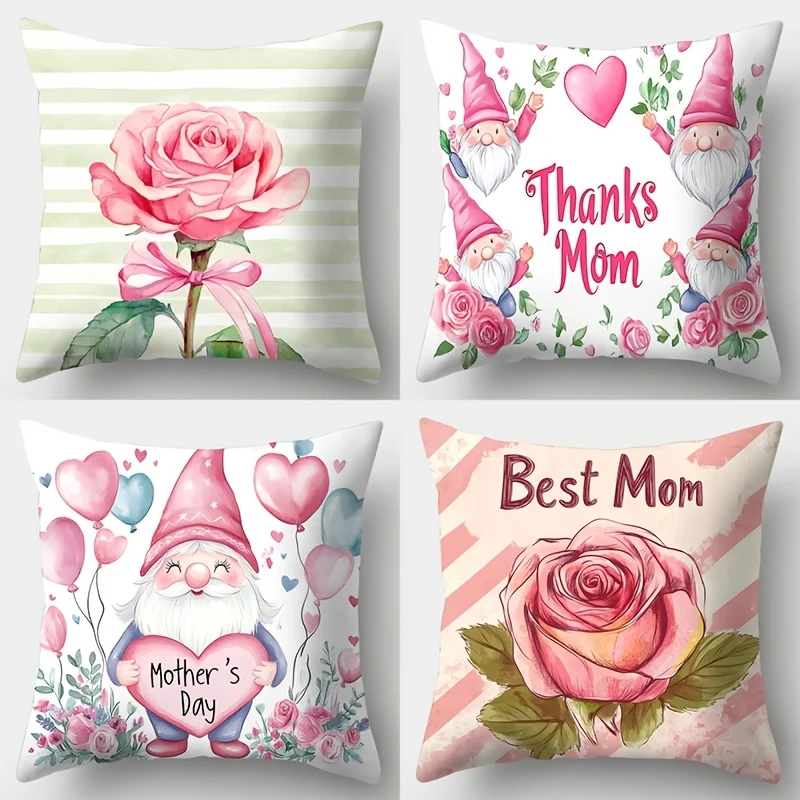 

4 шт./компл., наволочка ко Дню матери, наволочка с розовым эльфом, односторонний принт 45x45 см, украшение ко Дню матери, талия дивана