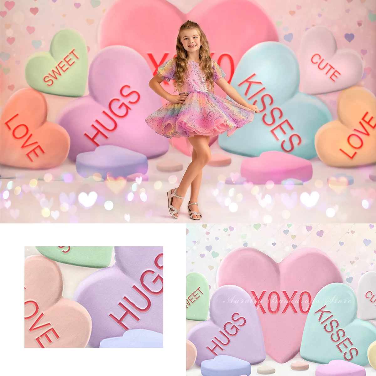 

Hugs and Kisses Backdrop Valentine's Day Adult Photography Props Child Baby Photocall Decors Colorful Love Background