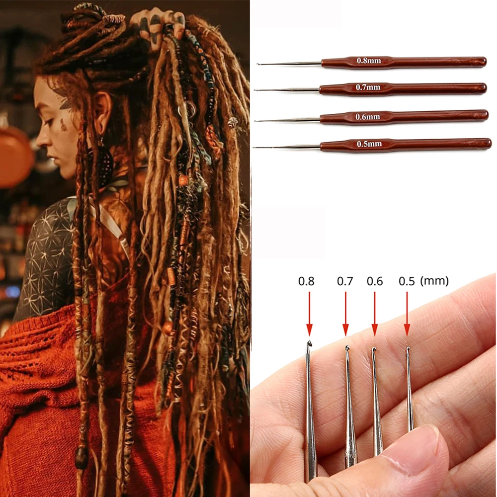 4 Pcs/Lot Hook Needle Crochet Micro Hook For Making Braiding Dreadlock Hair Tools 0.5Mm 0.6Mm 0.7Mm 0.8Mm Smooth Handle