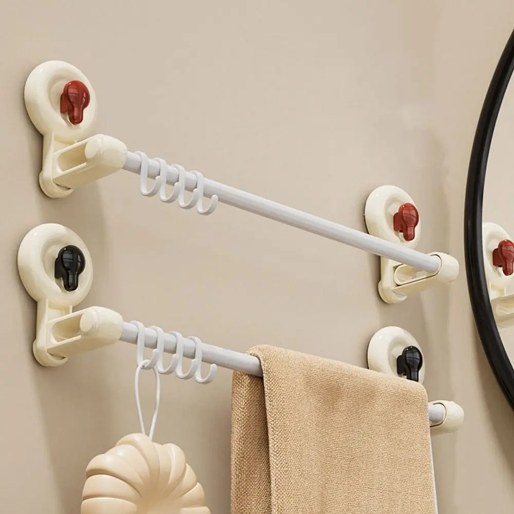 Plastic Suction Cup Towel Rack Punch Free Wall Mounted Single Rod Towel Rack Waterproof Saving Space Bath Towel Hanger for Home