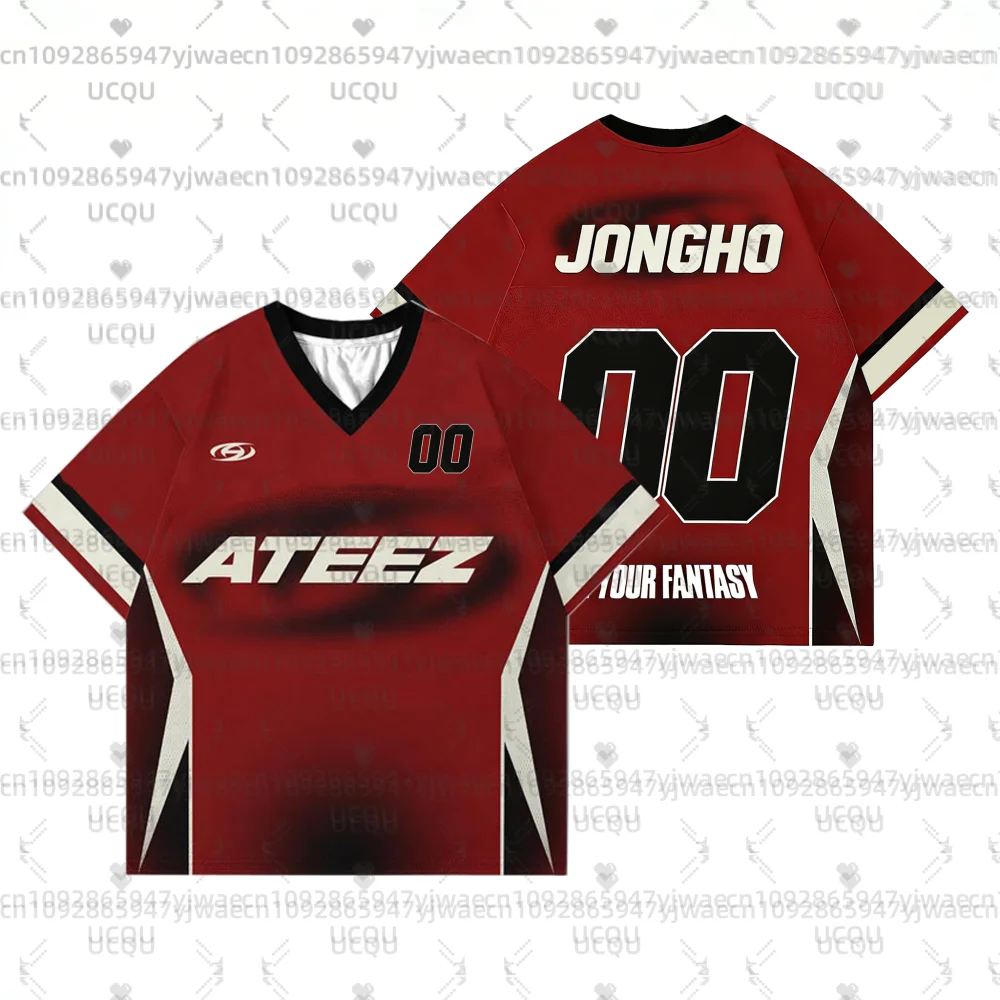 Summer Men's Women's Short Sleeve Casual Round Neck T-shirt Tops Tee ATEEZ kpop Album In Your Fantasy Tour Football Jersey