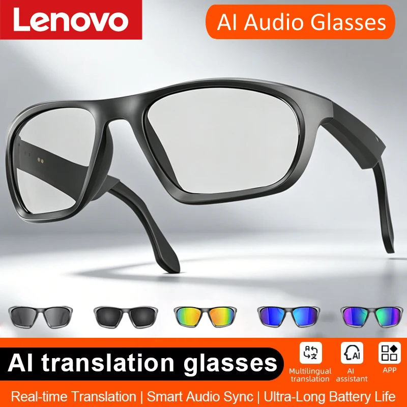 

Lenovo AI Translation Smart Glasses OWS Headphones Anti Blue Light Photochromic Sunglasses with Meeting Recorder Voice Assistant
