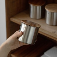 New Stainless Steel Matcha Jar 380ml 560ml Large Capacity Tea Canister Wood Lid Storage Bottle for Sugar Candy