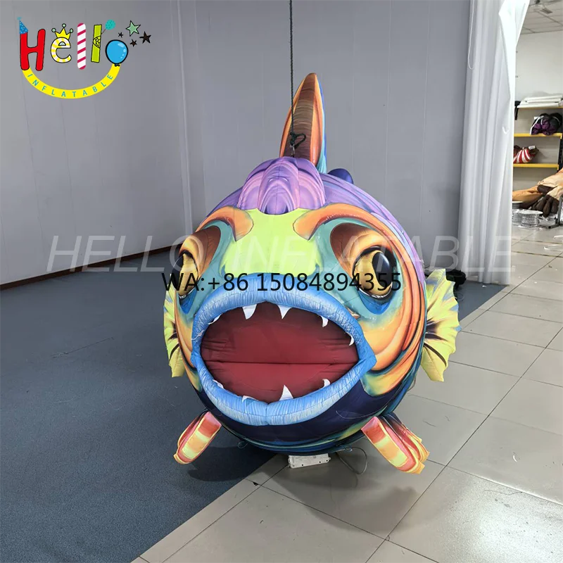 Whimsical Large Inflatable Fish with Striking Multicolored Scales, Perfect for Eye-Catching Displays.