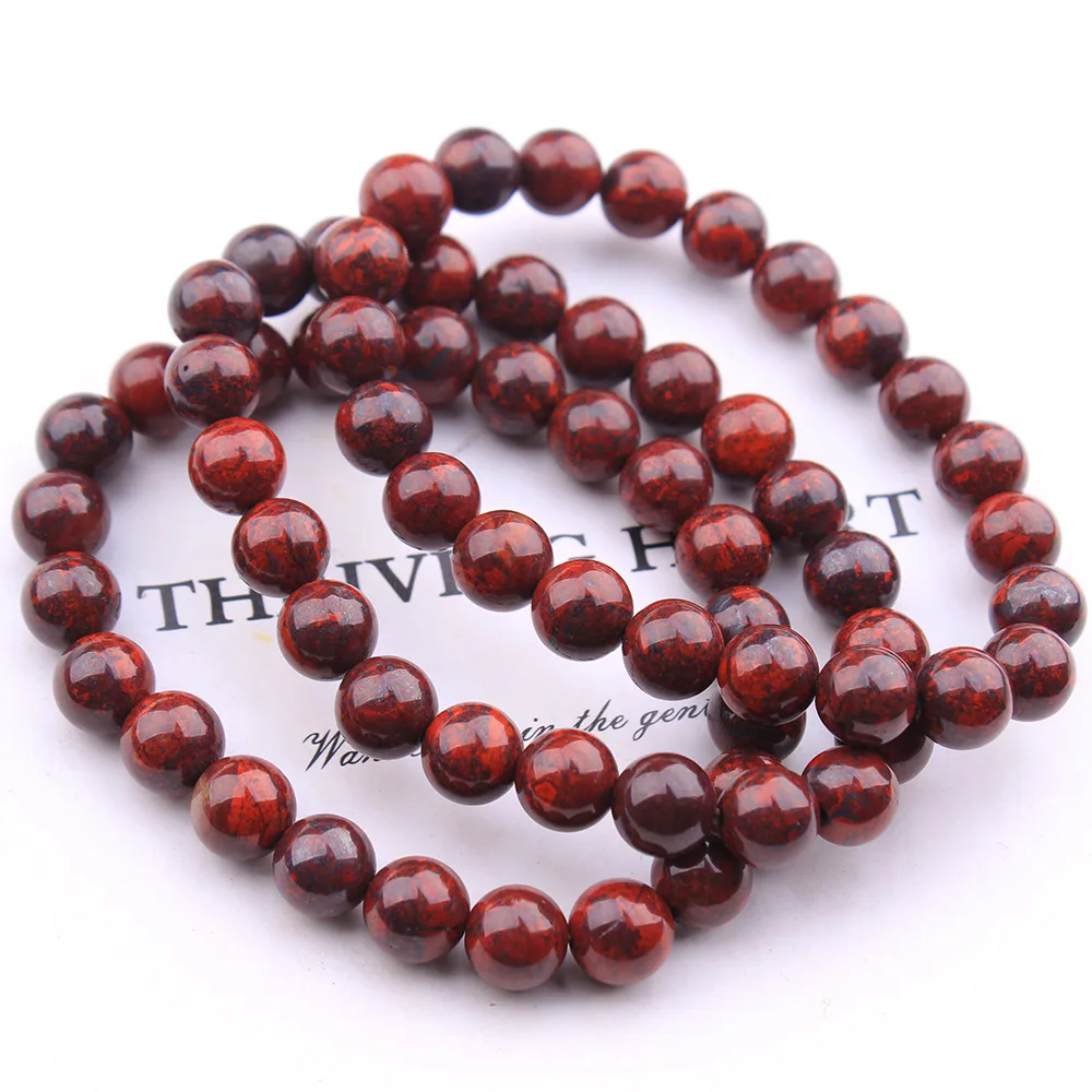 Natural Red Oriental Bloodstone Jade Bracelet Women Round Beads Stretch Blood Jasper Crystal 6mm 7mm 8mm 9mm 10mm  AAAAA