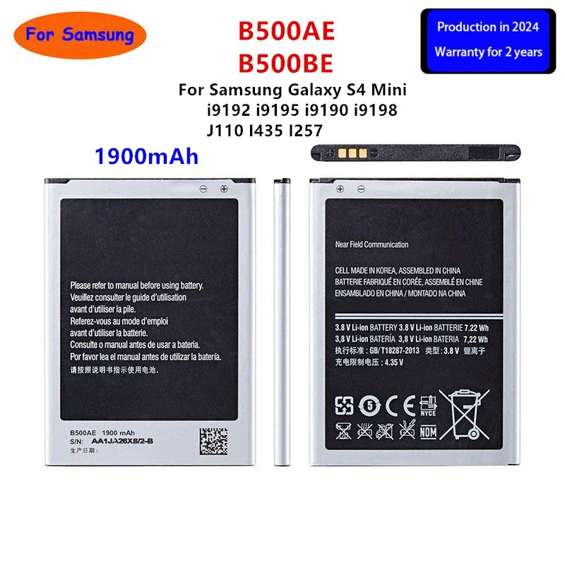 

Brand New B500AE B500BE Battery 1900mAh For Samsung Galaxy S4 Mini i9192 i9195 i9190 i9198 J110 I435 I257 B500AE 3 Pin