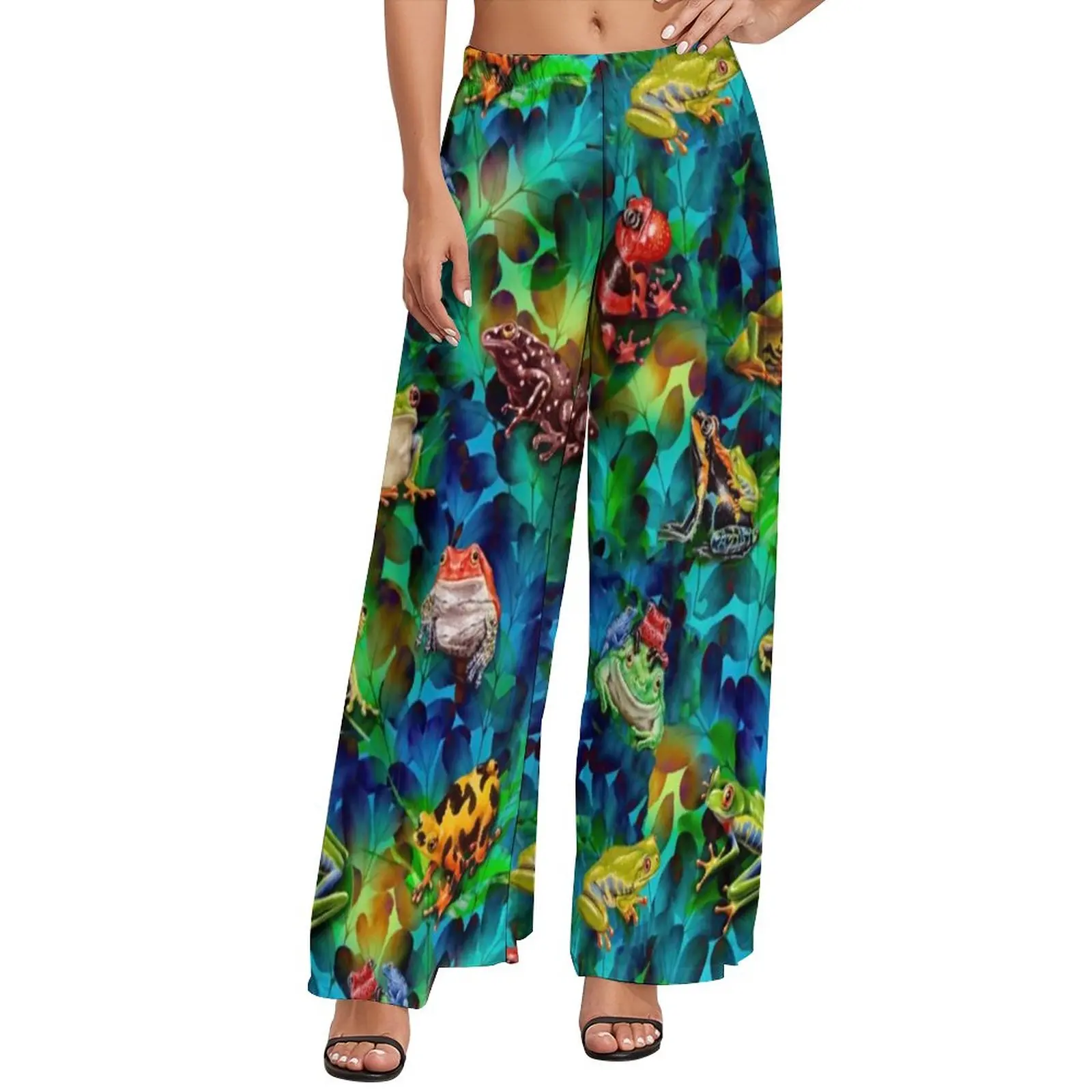 Colorful Frog Art Pants High Waist Cute Frogs Trending Animal Casual Wide Leg Pants Big Size Streetwear Print Straight Trousers