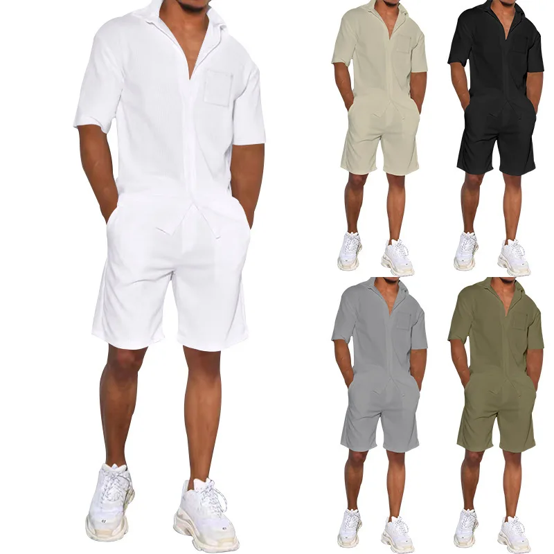 

2026 Summer Short-sleeved Shorts Set, Four-sided Elastic Thin Lapel Loose Solid Color Set, Men's Summer New Models Are Listed, F