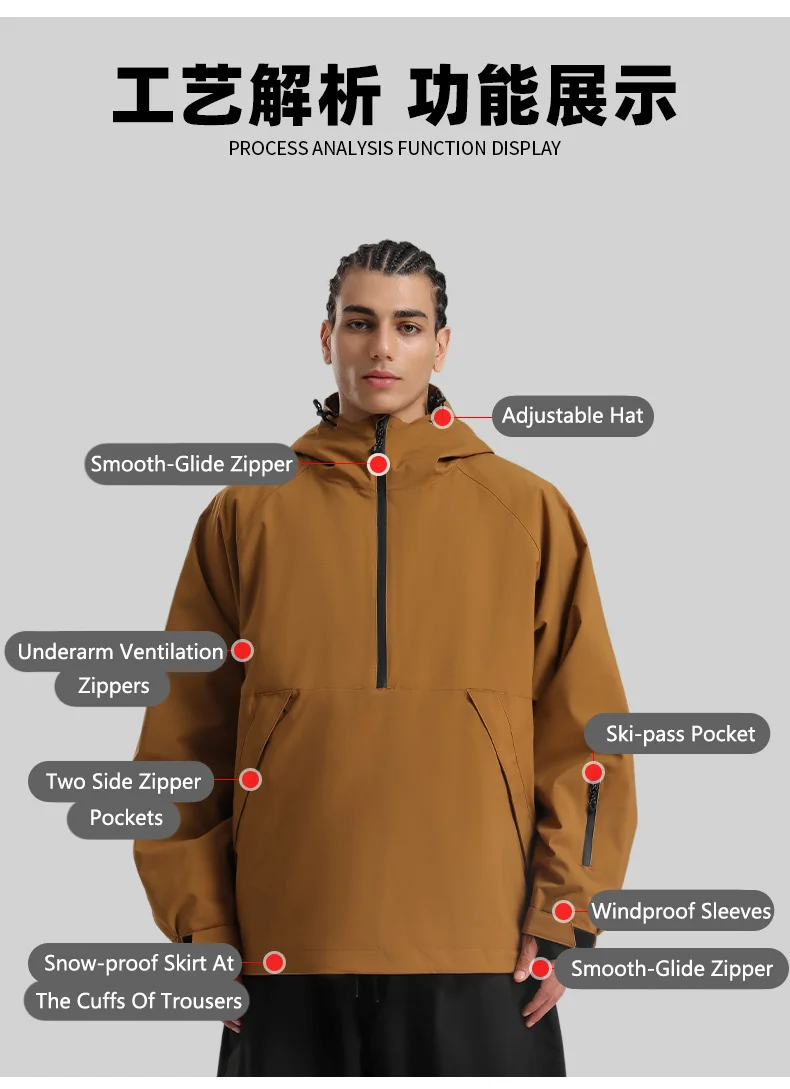 Gsou Snow 2025, neue Unisex-Snowboardjacke, Kapuzenpullover, wasserdicht, atmungsaktiv, lockere Passform, professioneller Skianzug für Männer und Frauen – Detail 3