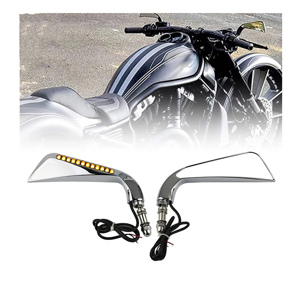 

Motorcycle LED Lights 8mm Sickle Rearview Side Mirrors For Street Glide Cross Bones Touring Dyna V-Rod Road King Softail