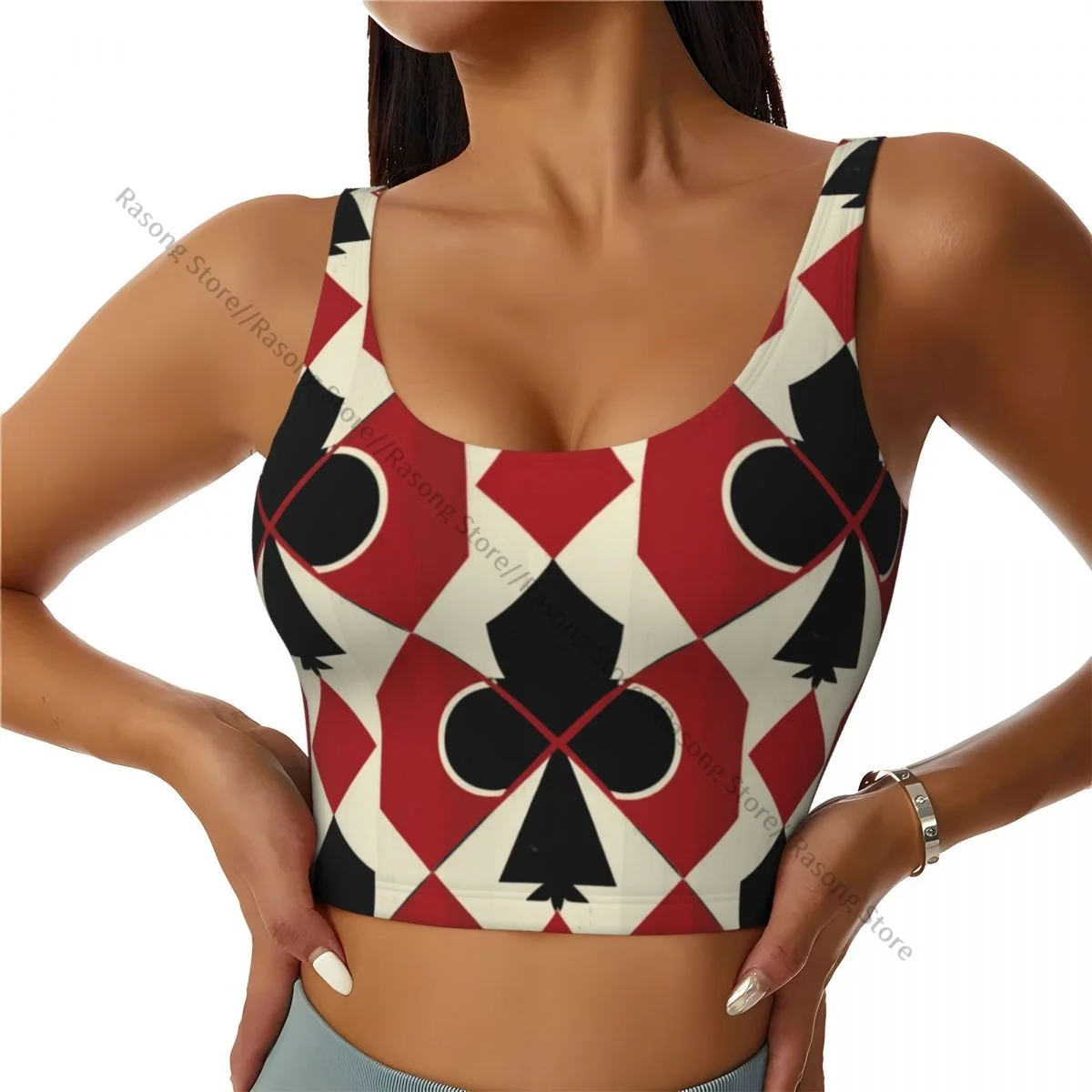 Women Sexy Sports Vest Card Suit Clubs Tambourines Spades Female Streetwear Sport Lingerie Tee Crop Top