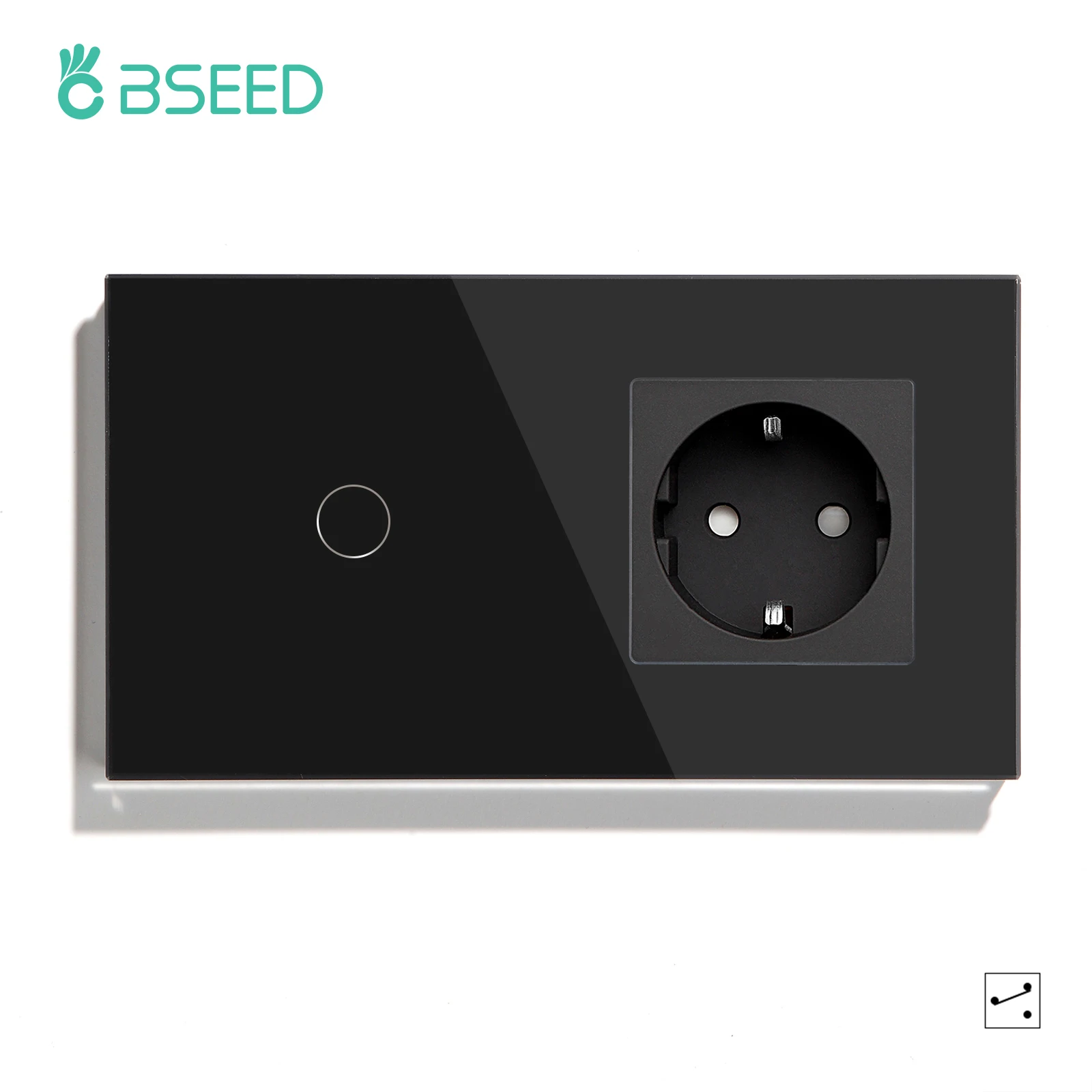 BSEED EU-Standard 1/2/3 Gang 2-Wege-Wand-Touch-Schalter Lichtsensor-Schalter Steckdose USB Typ-C Kristallglasscheibe 240 V Schwarz