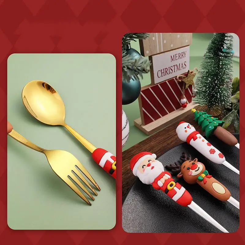 4pcs Christmas Spoon And Fork Set Stainless Steel Creative Tableware Coffee Tea Dessert Spoon And Fork Exquisite Gift Set