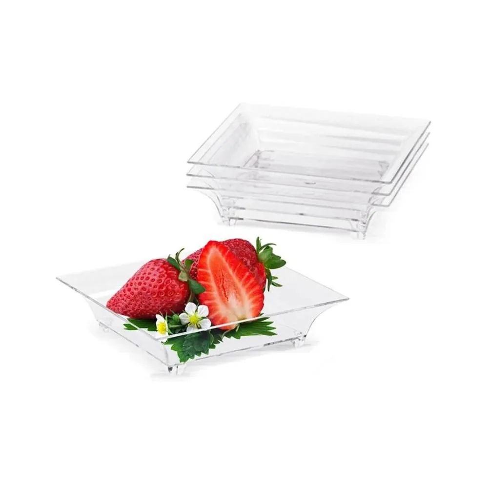 50pcs Multipurpose Mini Square Dessert Tray Plastic Disposable Ice Cream Bowl Transparent Seasoning Plate Sushi