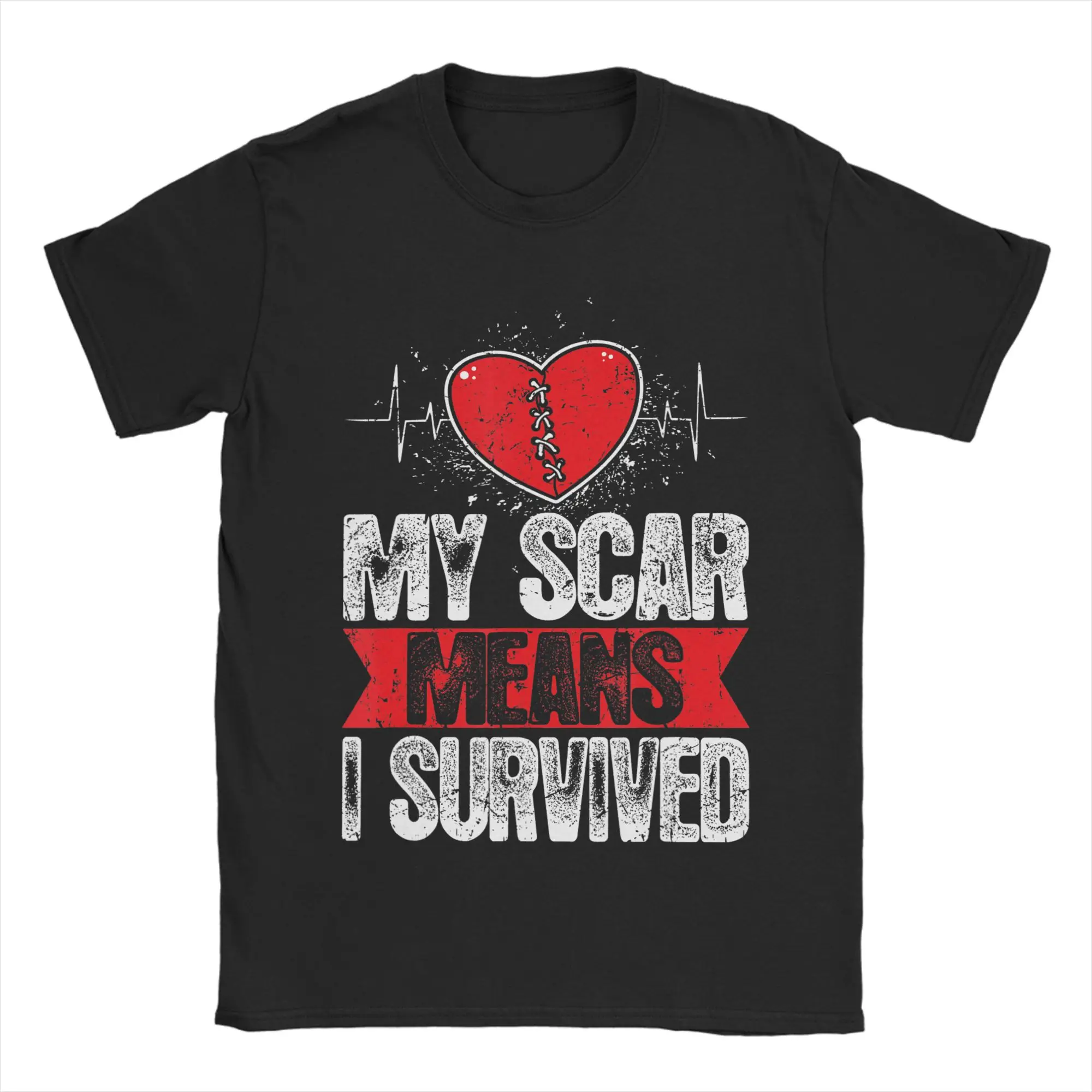 Men T-Shirt My Scar Means I Survived Heart  Humor 100% Cotton Tees Short Sleeve  T Shirt Crew Neck Clothes Big Size