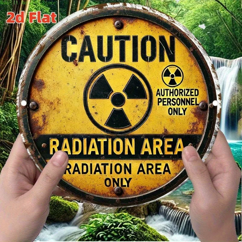 1pc 2D Flat,  Another Inch  Vintage Radiation Area Warning Sign Round Sign, Black And Yellow Design