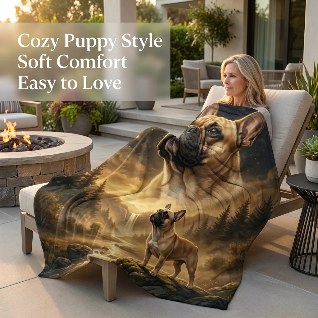 Soft Starry Night French Bulldog Art Flannel Throw Blanket, Ultra Soft All-Season Throw Blanket as Gift for Dog Moms
