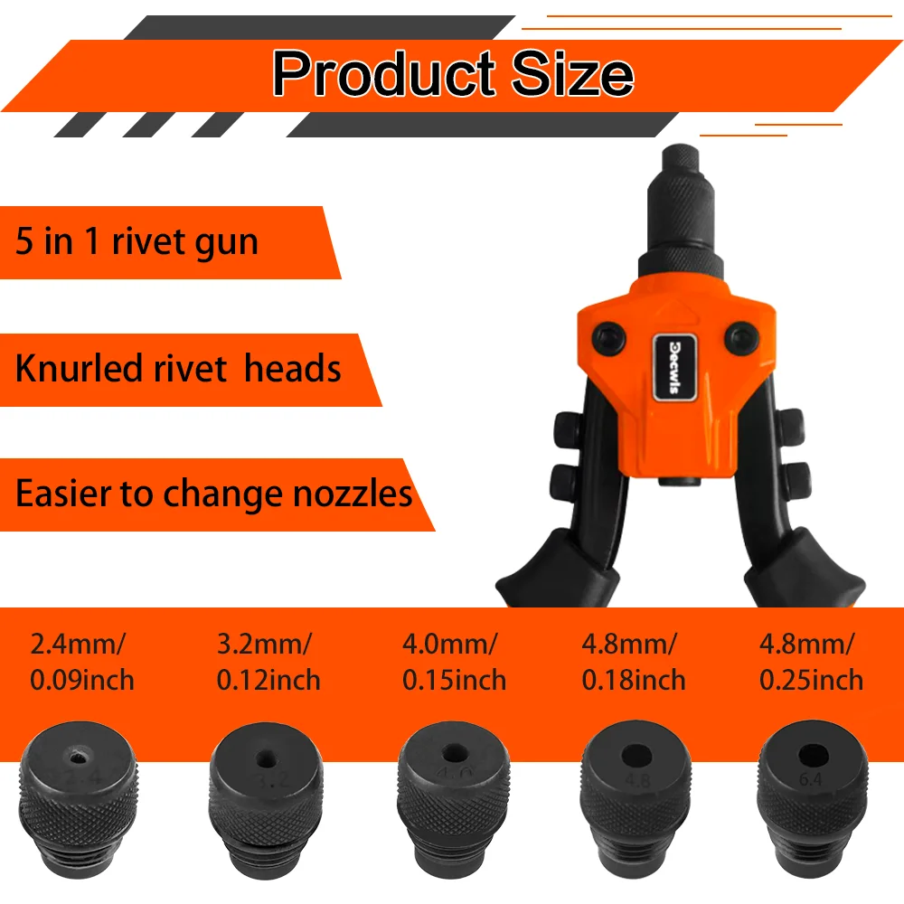 Manual Blind Rivet Gun, Home Professional Cordless Rivet Gun, 2.4/3.2/4.0/4.8/6.4 Multi-Specification Riveting, Ergonomic Design