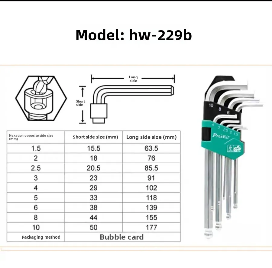 

Набор шестигранных ключей с удлиненным шаровым наконечником, 9 шт., метрические 4-12 мм, сталь CR-V, многофункциональный набор инструментов Allen