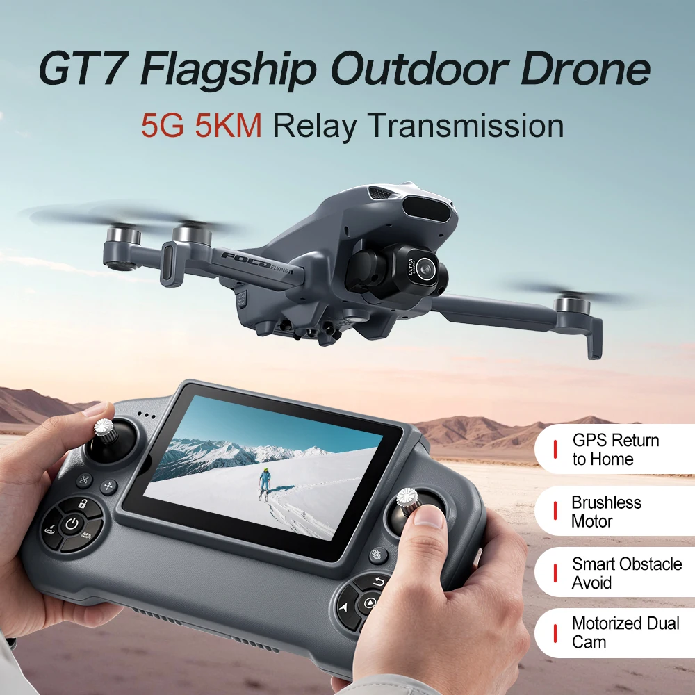GT7 4K GPS Drone Professional with 4.5Inch Screen WiFi FPV Aerial Photography Battery Life: 30 Minutes Quadcopter Airdrop Toys