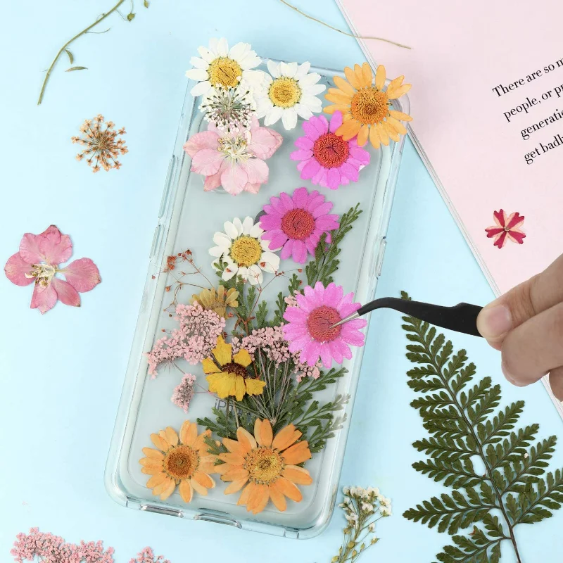 15-21pcs Pressed  Resin Flowers, Real Daisy Dried Flower Leaves Natural with Tweezers for Scrapbooking DIY Jewelry Crafts Making