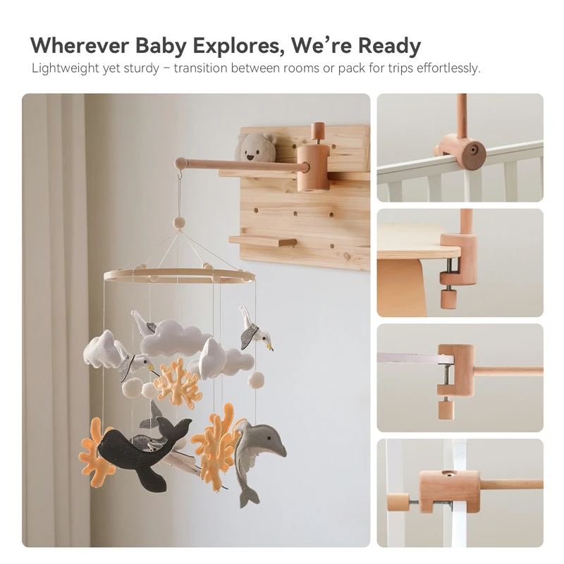 Nuova staffa per campanello in legno per bambini 0-12 mesi Mobile in legno appeso sonaglio porta giocattoli accessori decorativi staffa per braccio regalo per bambini