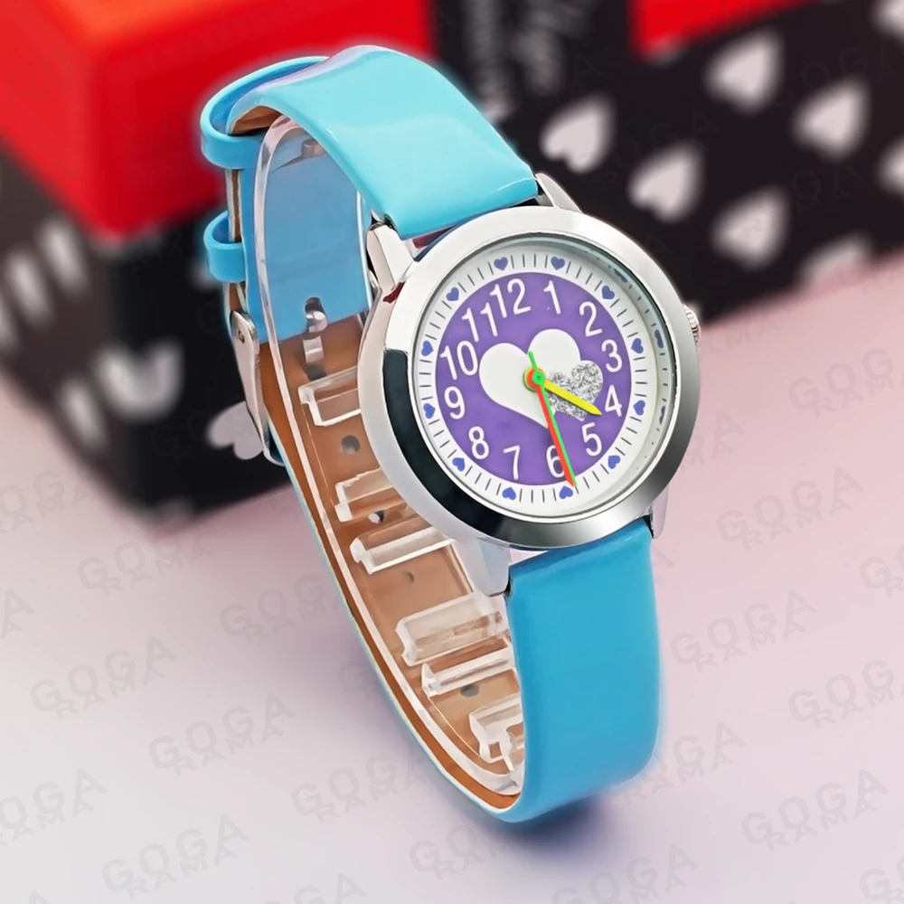 Kinder Horloge Kawaii Love Girl Quartz Horloge Zacht Lederen Kleurrijke Handen Jongens En Meisjes Kinderen Horloge Kerstcadeau