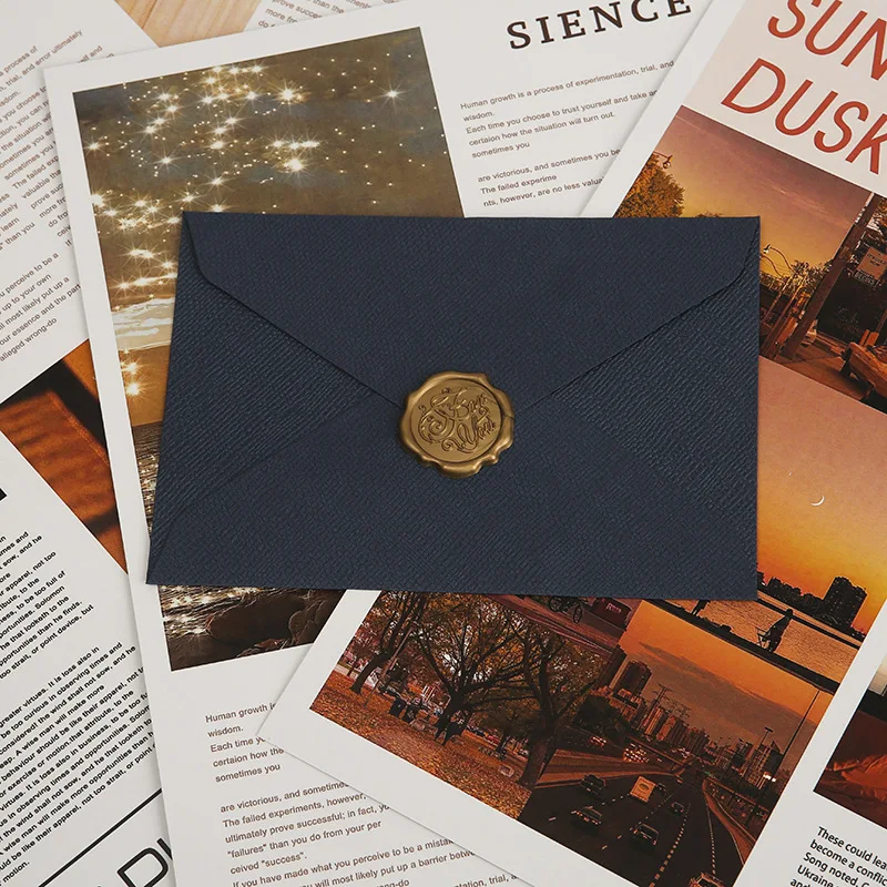 مجموعة مغلفات مكونة من 10 قطع مع ختم شمع - ورق خاص غربي عتيق لدعوات رسائل الحب مظاريف كتان