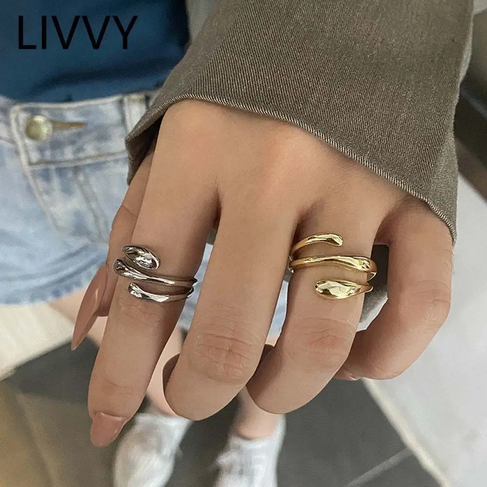 Cool Copper Three Layer Irregular Twist Multilayer Ring Silver Ring Korean Style Ring Opening Ring Female Finger Ring