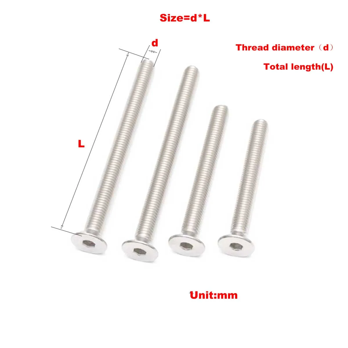 

304 Stainless Steel Extended Countersunk Head Hex Screw/Flat Cup Bolt M2.5M3M4M5M6M8