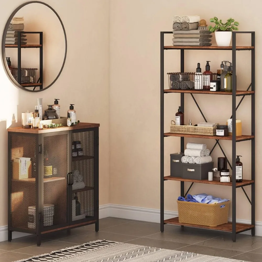 

Industrial Bookshelf, Etagere Bookcases and Book Shelves 5 Tier, Rustic Wood and Metal Shelving Unit (Rustic Oak) cube shelf