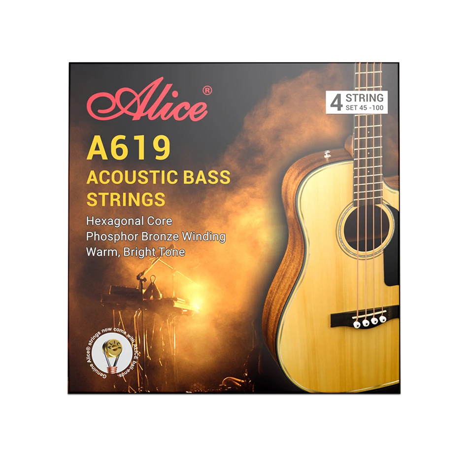 Alice A619 Acoustic Bass Strings Hexagonal Core Phosphor Bronze Nano-polished Coating 45-100 Professional Bass Strings