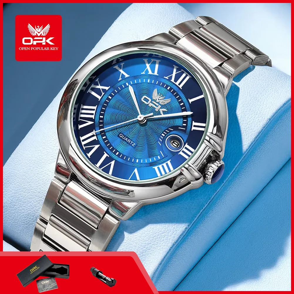 OPK 6039 Men's Watches Fashion Retro Roman Scale Auto Date Waterpoof Business Wrist Watches  Brand Original Quartz Watch for Men