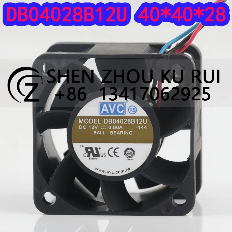 Cooling Fan AVC 4CM Dual Ball Bearing 40x40x28MM 12V 0.66A High Airflow Server Fan Speed Regulation DB04028B12U