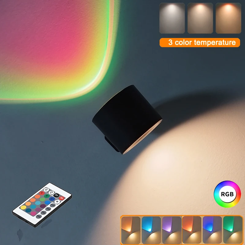 RGB Led Wall Lamp Touch Control Remote Wall Lights Double Head Portable Night Light For Bedside Bedroom Reading Lamp