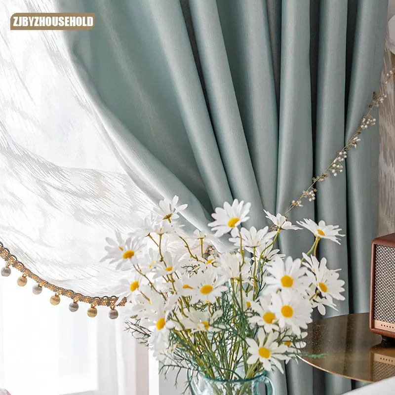 

Customized Luxury Blackout High-precision Curtains for Living Dining Room Bedroom Light Bay Window Exture Morandi Color Fresh