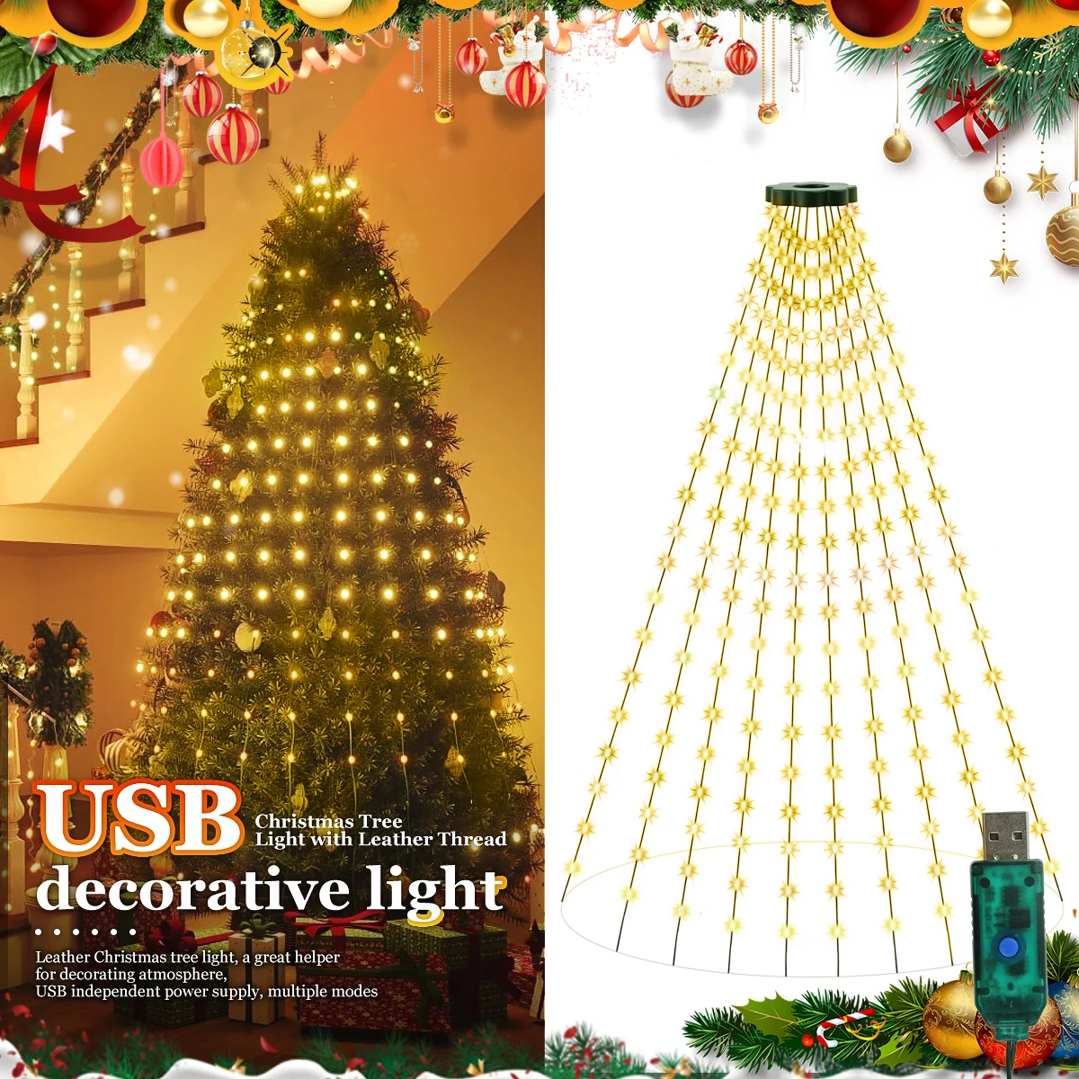 USB LED سلسلة أضواء مقاوم للماء شجرة عيد الميلاد الجنية أضواء مع 8 أوضاع الإضاءة لحديقة داخلية الزفاف ديكور الهالوين