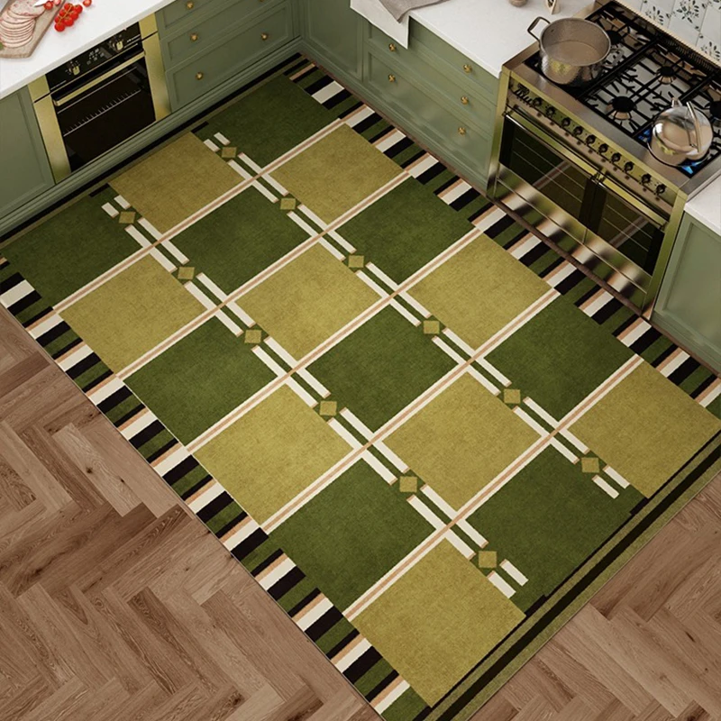 

Кухонный коврик из ПВХ, большой размер, кожаный водонепроницаемый нескользящий напольный коврик, зеленые клетчатые ковры, ретро-ковер в американском стиле для украшения дома