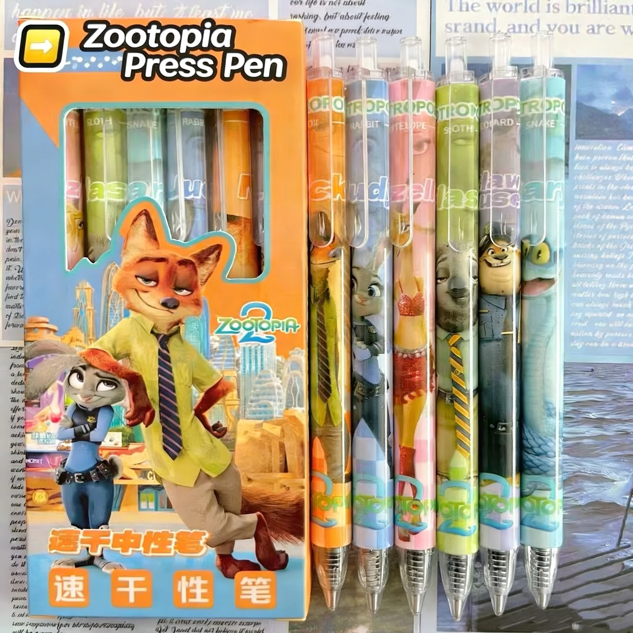 Image of 6-teiliges Zootopia Nick & Judy Einziehbares Gelstift-Set - Feine Spitze Schnelltrocknende Schwarze Tinte Schreibwaren zum Lernen und Schreiben