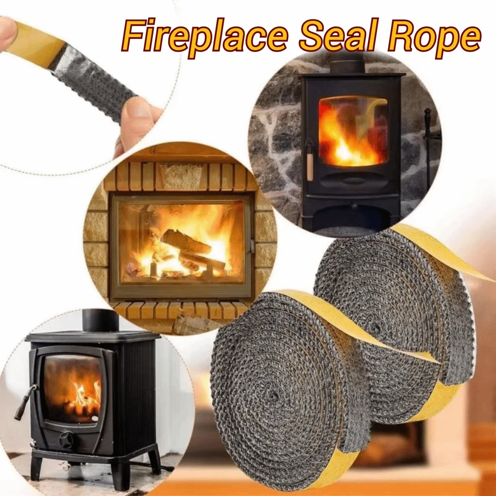 Self Adhesive Fireplace Seal Rope Fiberglass Flat Wood Stove Gasket Tape Heat Resistant Stove Sealing Rope Indoor Wood Burning
