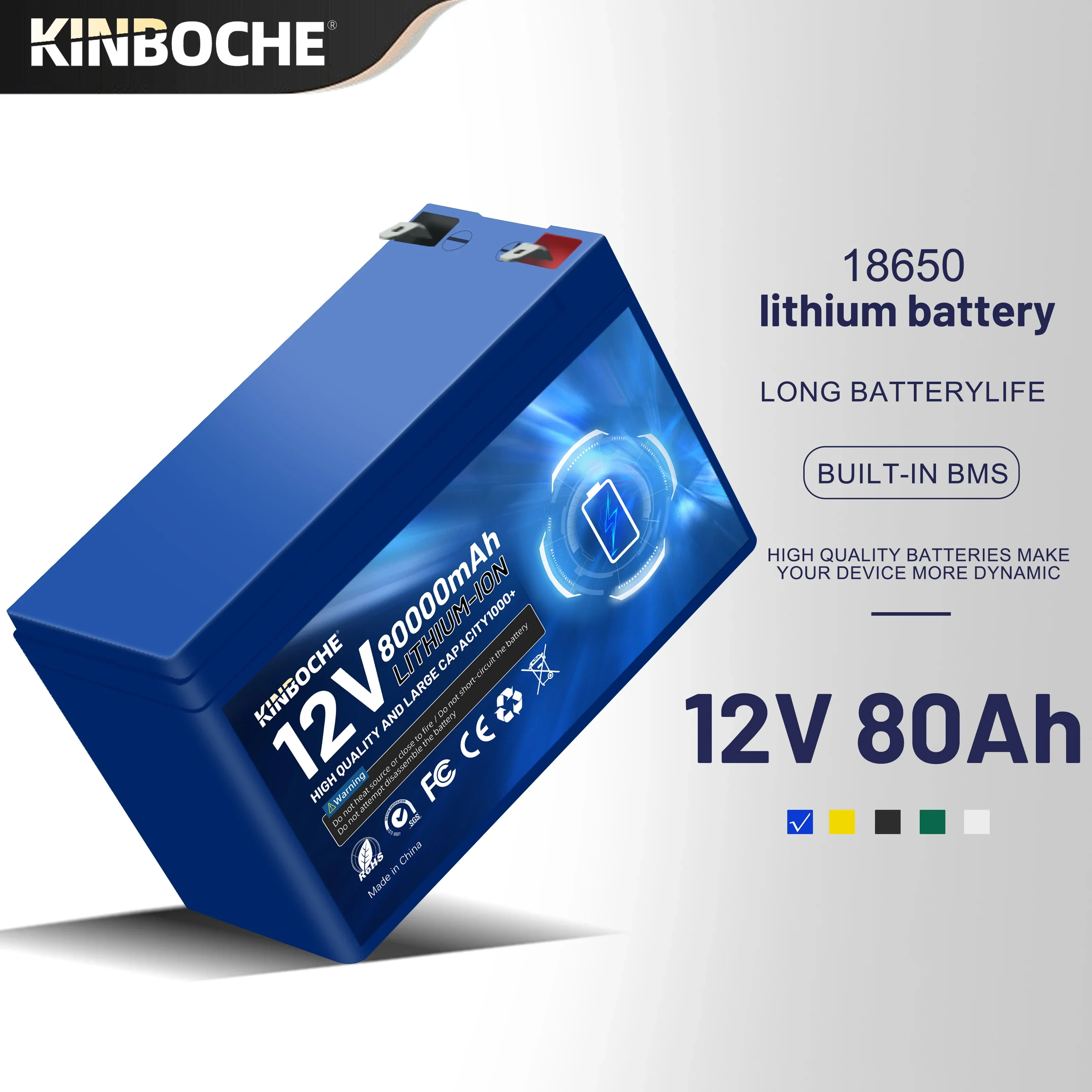 12V 80Ah Li Ion 18650 Battery Upgraded Lithium Battery Pack 100Ah/80Ah Built-in BMS 30A High Current For solar cell