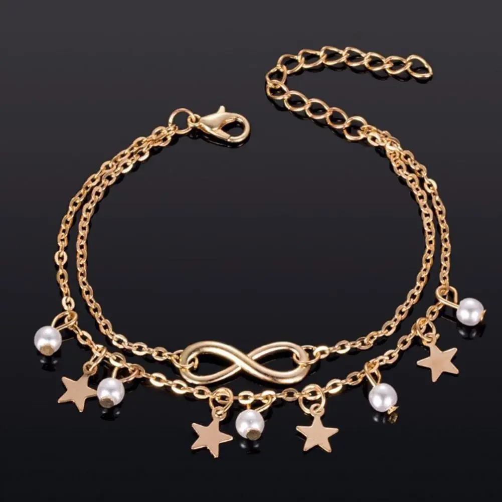 Vintage Fashion Pendant Pearl Anklet For Women Link Chin Bohemian Gold ColorSilver Color Shoe Boot Chain Bracelet Foot Jewelry