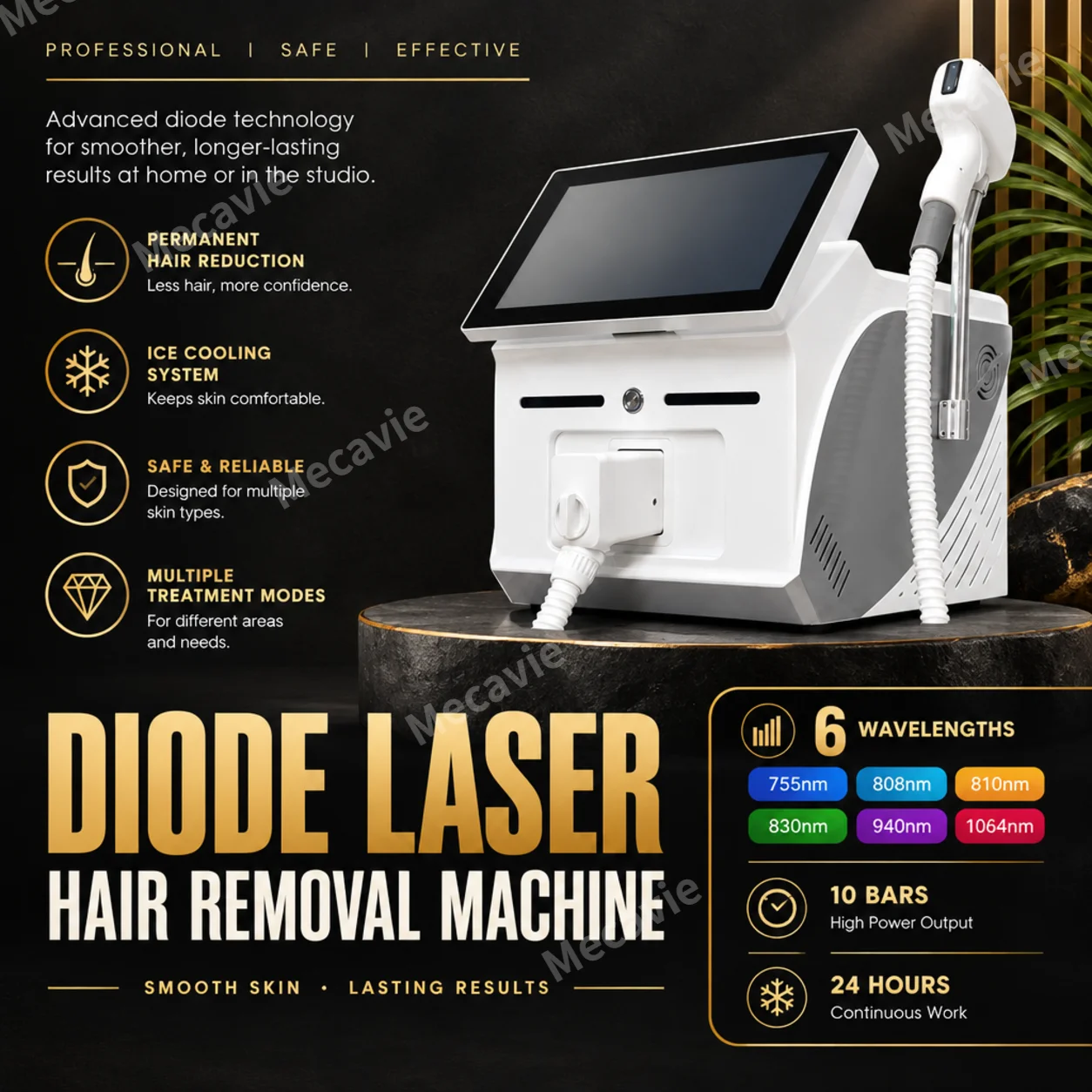 Diode Laser Hair Removal Machine 6 Wavelengths 755/808/810/830 /940/1064nm Ice Cooling System 10 Bars For Salon Skin Care
