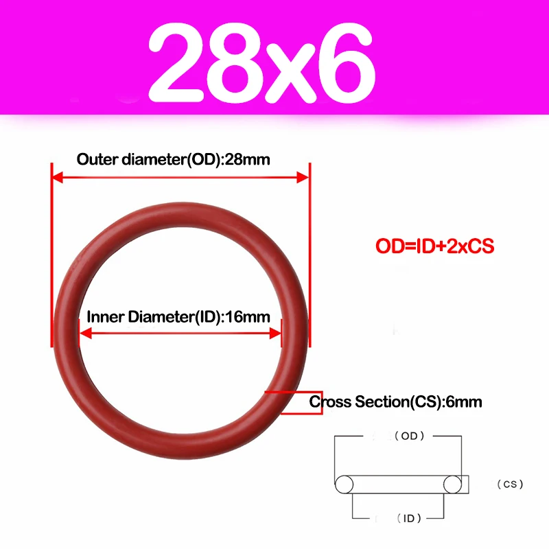 WD,CS 6mm,Silicone Rubber O-RING VMQ Sealing Rings Repair Skeleton Oil Gasket  Washer Outer diameter 28-1000MM,ODxCS