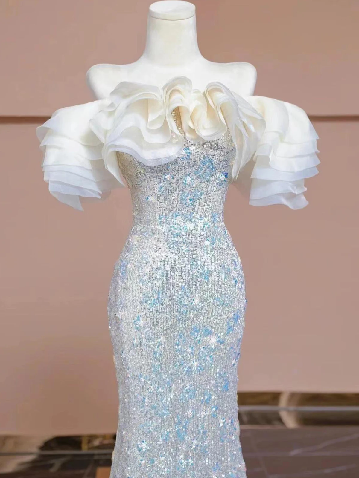 

Ele One-oulder Sequin Evening Gown for Wedding Par Host Luxury Bride-to-be Cusizable Dr Performance Wear